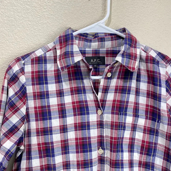 APC Rue Madame Paris Linen Cotton Button Down Shirt Women's XS Plaid Flannel - Picture 3 of 6